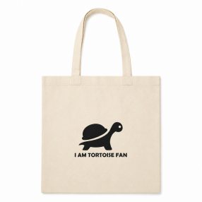   I AM TORTOISE FAN | Pamut bevásárlótáska teknős grafikával – 40x40 cm - Világosbarna