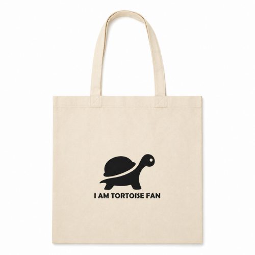 I AM TORTOISE FAN | Pamut bevásárlótáska teknős grafikával – 40x40 cm - Világosbarna