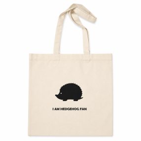   I Am Hedgehog Fan | Prémium pamutvászon táska sündisznó grafikával – 40x40 cm - Bézs