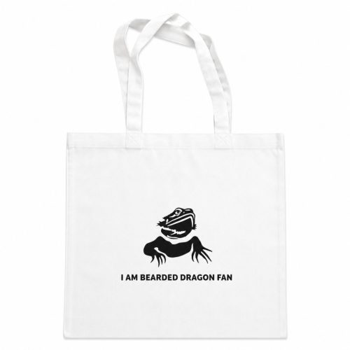 I Am Bearded Dragon Fan | Prémium pamutvászon táska szakállas agáma grafikával – 43x43 cm - Fehér