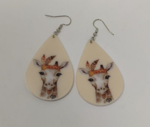 Fülbevaló | Indián zsiráf mintás, csepp alakú -akasztós