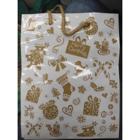 Ajándéktasak | Fehér, Arany mintás - 18x23cm