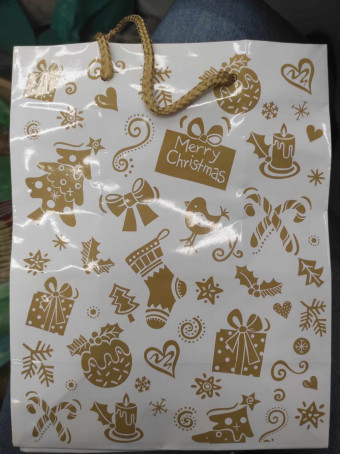 Ajándéktasak | Fehér, Arany mintás - 18x23cm