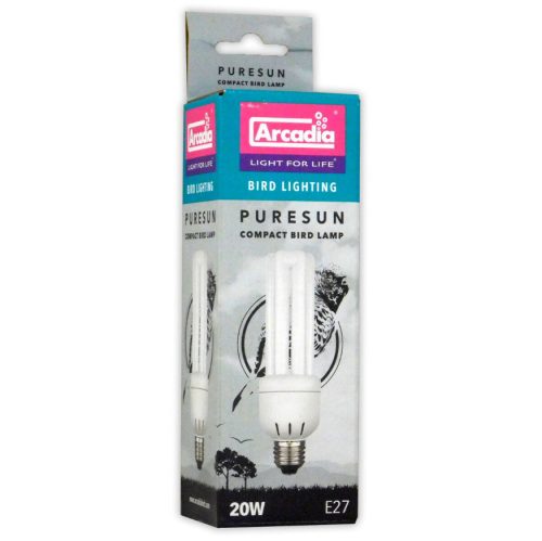 Arcadia | PureSun Compact Bulb UVB | Madárbarát UVB izzó D3-vitaminszintézishez díszmadarak számára 2.4% – 20 W