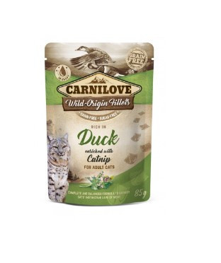 Carnilove | Cat tasakos | Teljes értékű eledel, Duck with Catnip - Kacsa macskamentával, macska számára - 85 g