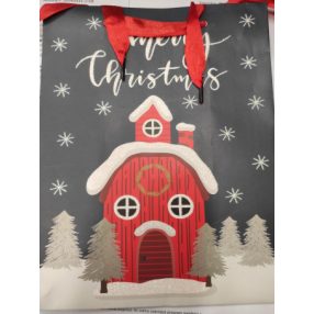 Ajándéktasak | Glitteres téli házikóval - 18x23cm