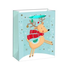 Ajándéktasak - vidám szarvas mintás 26x32cm