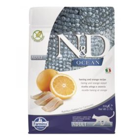   N&D | Cat Ocean | Teljes értékű száraz eledel, hering & narancs, felnőtt macska számára - 300 g
