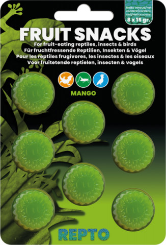 REPTO | FRUIT SNACKS MANGO | Gyümölcsös kiegészítő eledel, mangó ízű, madár, rovar és hüllők számára -  8x15 g