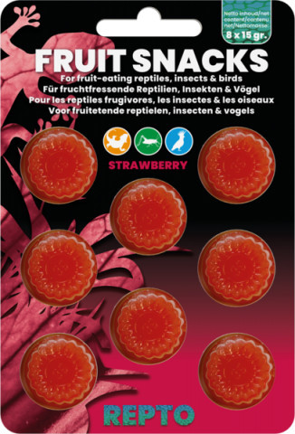 REPTO | FRUIT SNACKS MANGO | Gyümölcsös kiegészítő eledel, eper ízű, madár, rovar és hüllők számára -  8x15 g