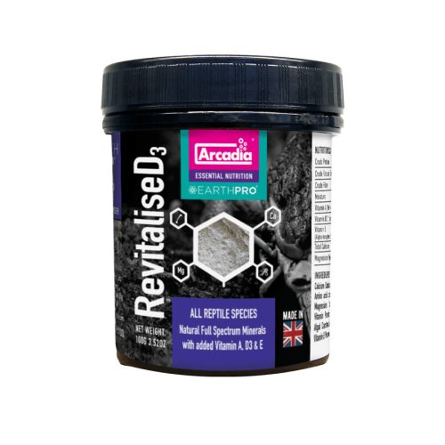 Arcadia | EarthPro RevitaliseD3 | D3-vitaminnal és ásványi anyagokkal dúsított por hüllők számára – 100 g