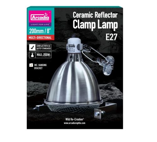 Arcadia | Reflector Clamp Lamp with Ceramic Holder | Hőálló világítótest kerámiafoglalattal hüllők terráriumába - 250 W/200 mm