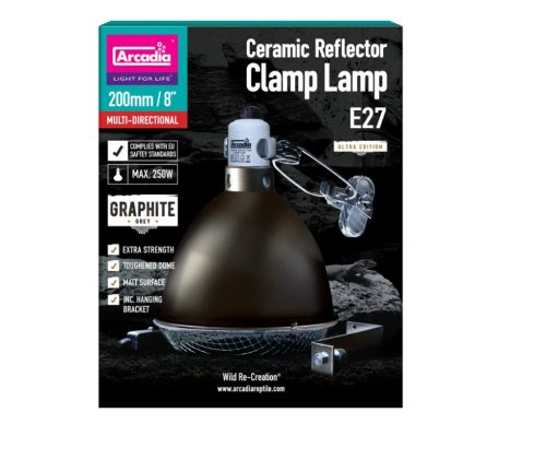 Arcadia | Reflector Clamp Lamp with Ceramic Holder Graphite | Hőálló világítótest kerámiafoglalattal hüllők terráriumába - 250 W/200 mm