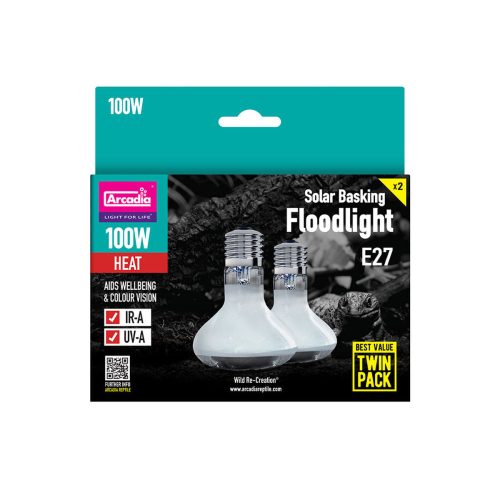 Arcadia | Solar Basking Floodlight Twin | Dupla melegítő izzó csomag sivatagi hüllők számára – 2 x 100 watt