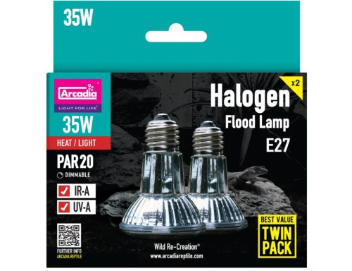 Arcadia | Halogen Basking Spot Twin Pack | Halogén melegítő izzópár nappali sütkérező hüllők számára – 2 × 35 W / 63 mm