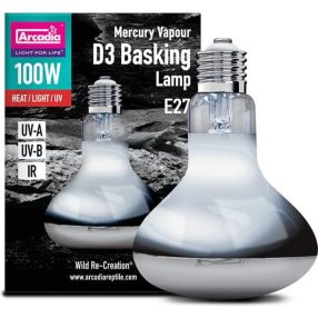   Arcadia | 2nd Generation Mini D3 UV Basking Lamp | UVB napozó és melegítő izzó D3-vitaminnal nappali hüllők számára - 100 W
