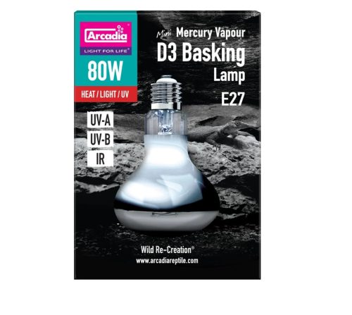 Arcadia | 2nd Generation Mini D3 UV Basking Lamp | UVB napozó és melegítő izzó D3-vitaminnal nappali hüllők számára – 80 W