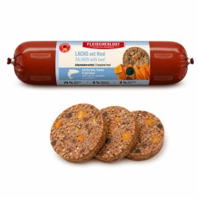   Meatlove | Lazac marhahússal | Prémium párolt menü sárgarépával, sütőtökkel és spirulinával – 800 g