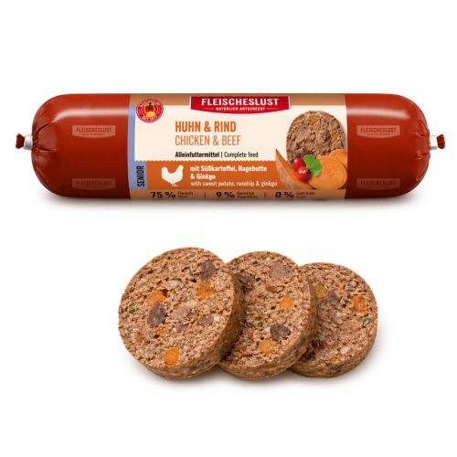 Meatlove | Senior Csirke és marha | Prémium párolt menü édesburgonyával, csipkebogyóval és ginkgoval – 800 g
